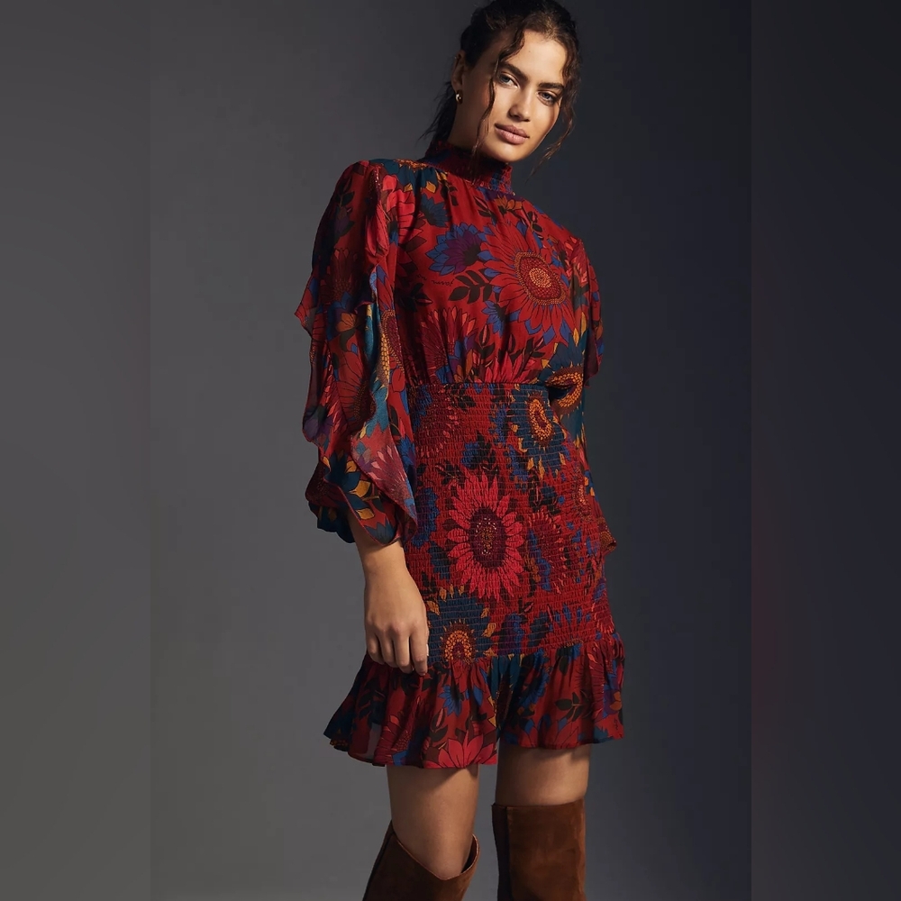 Farm x Anthropologie Smocked Mini Dress Size Small - Picture 1 of 16